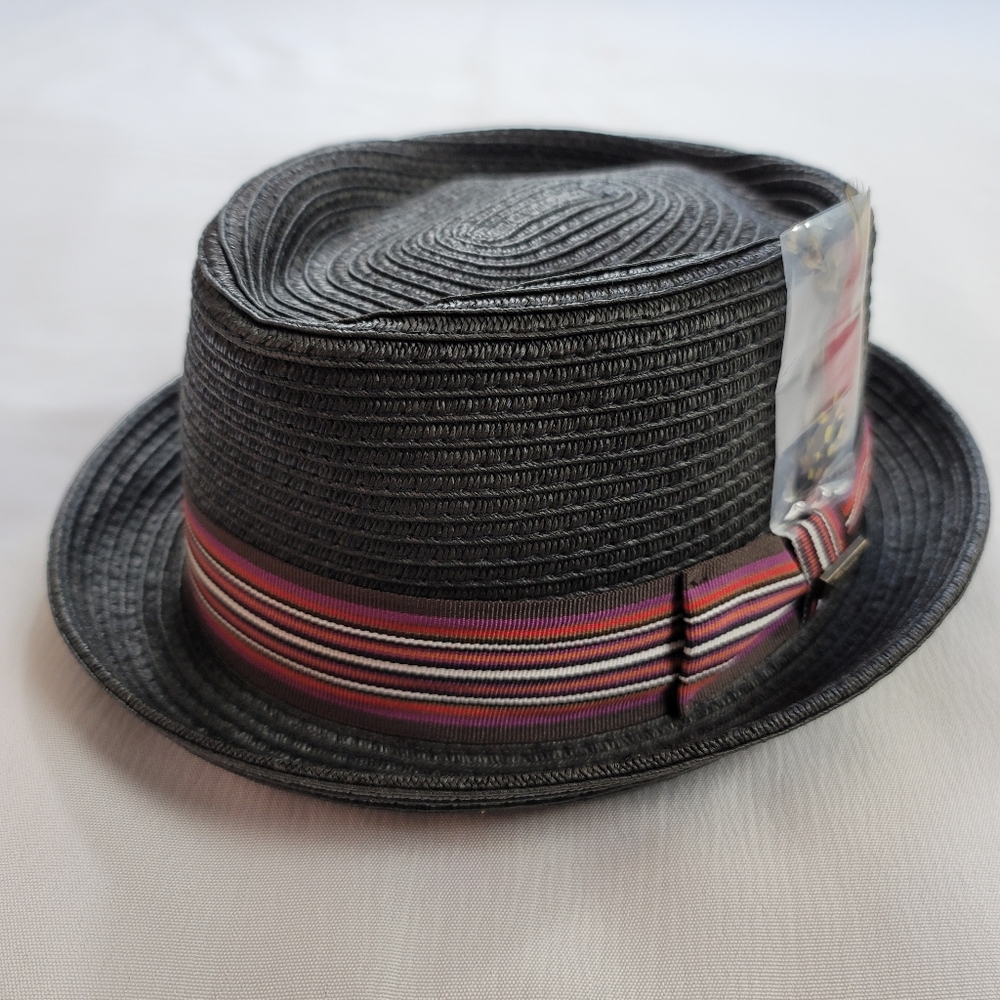 Biltmore Diamond Crown Fedora Mens Large Black Hat With Red Feather